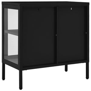Credenza buffet cassettiera mobile contenitore organizer cucina soggiorno soggiorno 70 x 35 x 70 cm acciaio e vetro nero 02_0036106