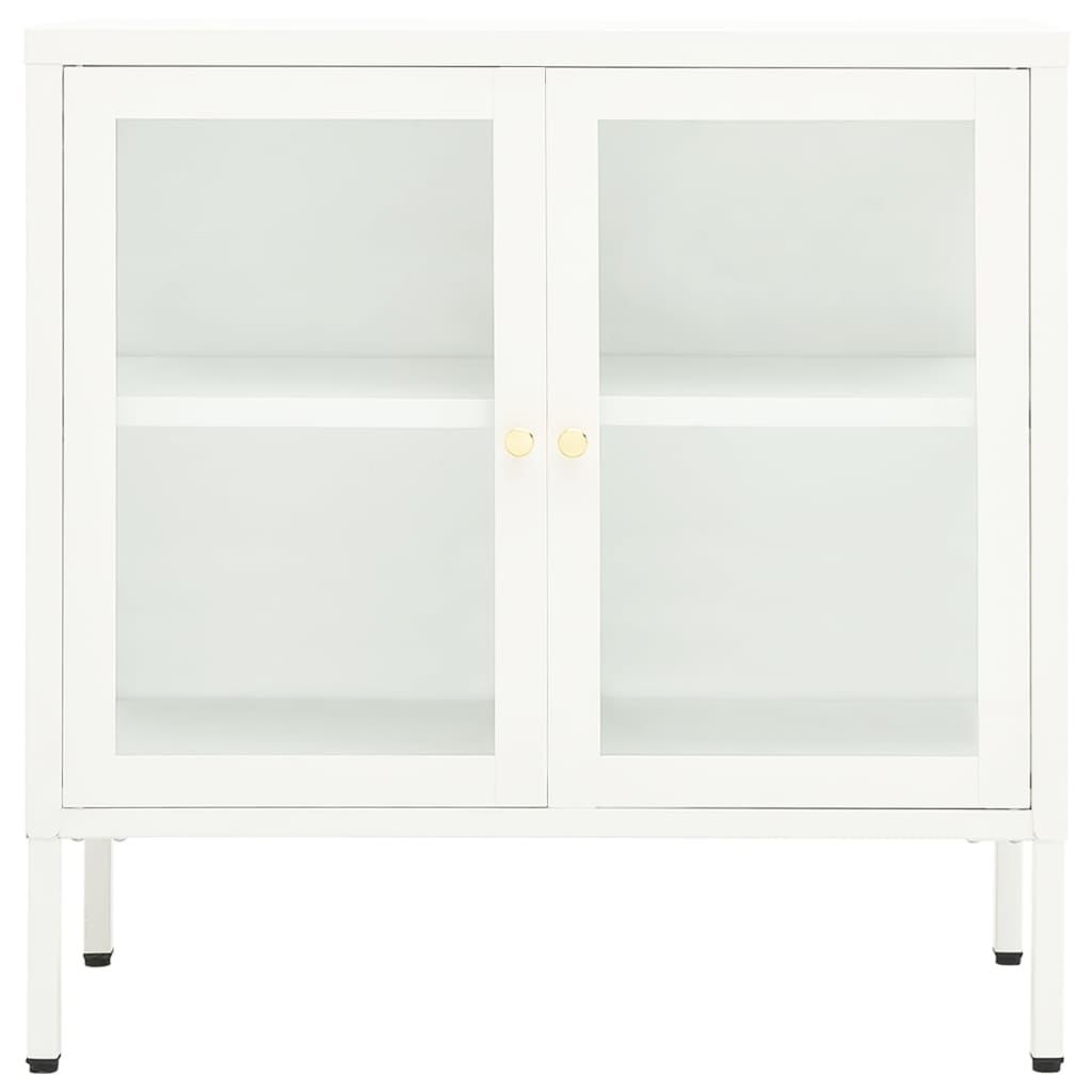 Credenza Bianca 70x35x70 cm in Acciaio e Vetro 336065