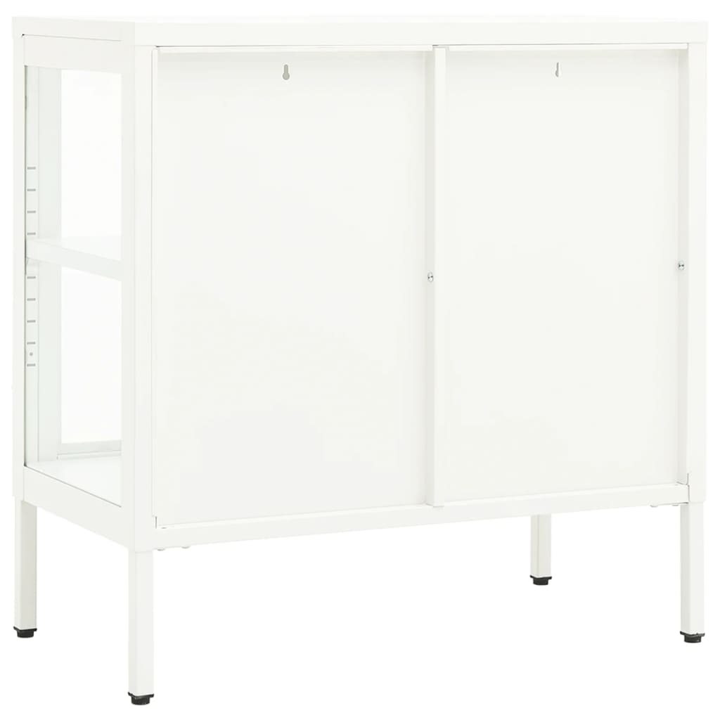 Credenza Bianca 70x35x70 cm in Acciaio e Vetro 336065