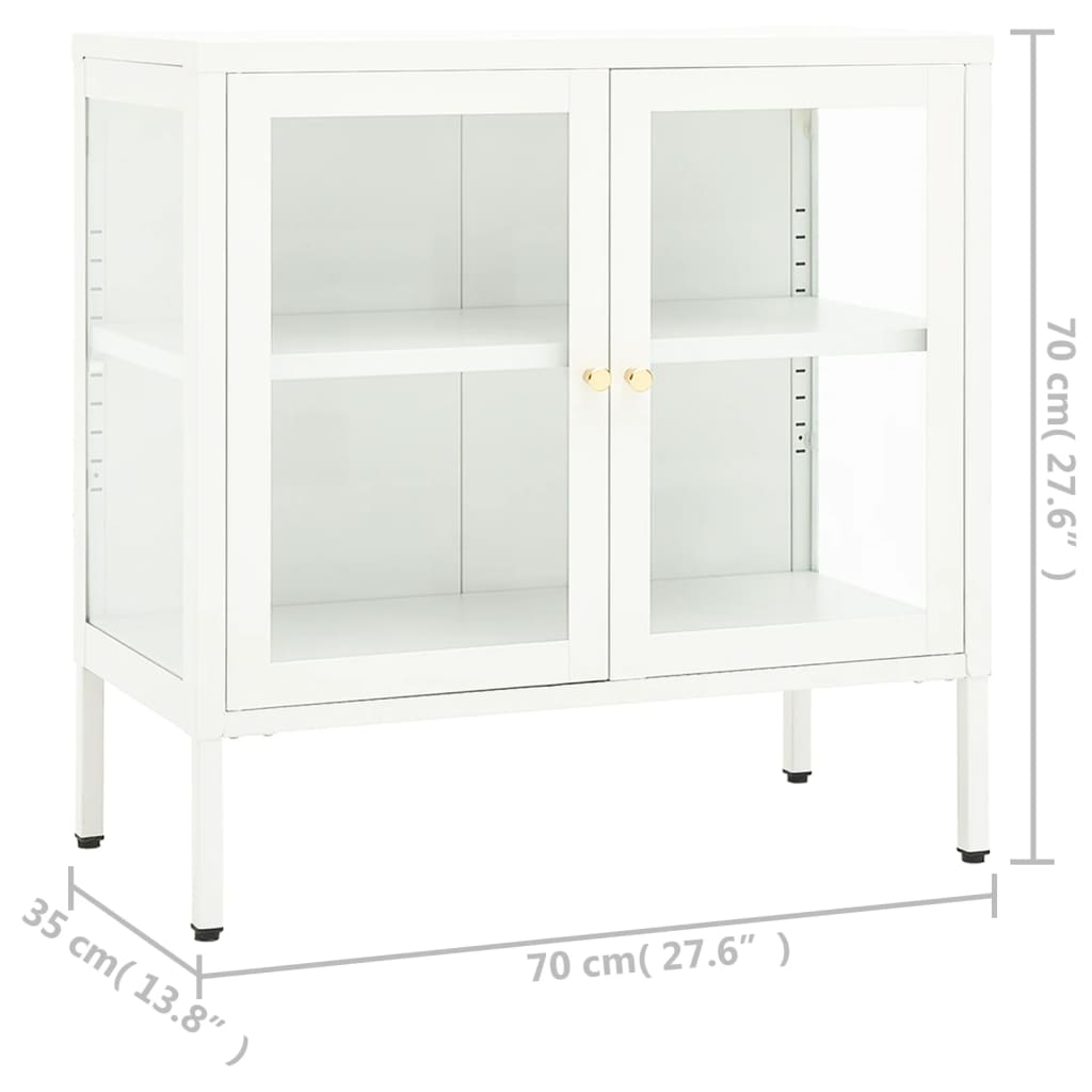 Credenza Bianca 70x35x70 cm in Acciaio e Vetro 336065