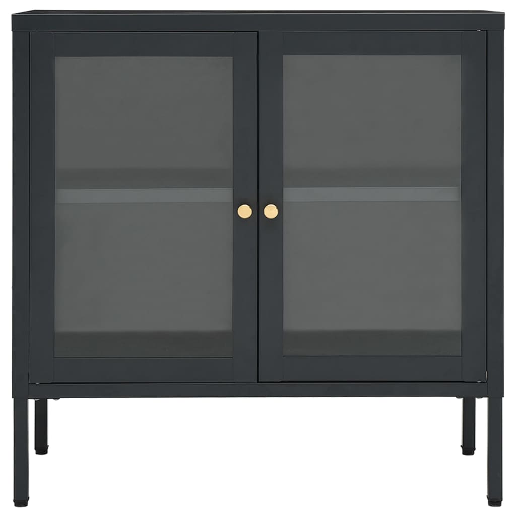 Credenza-Buffet-Armadio da cucina Antracite 70x35x70 cm in Acciaio e Vetro