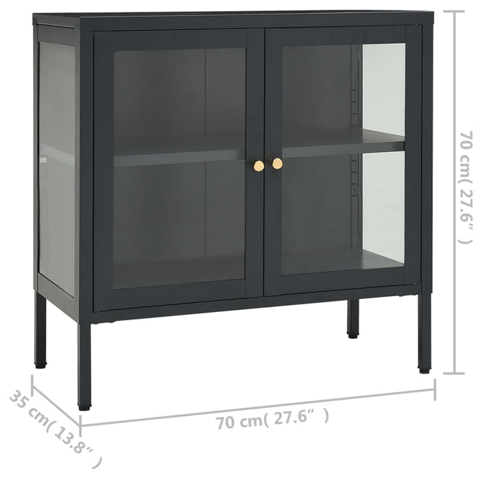 Credenza Antracite 70x35x70 cm in Acciaio e Vetro 336066