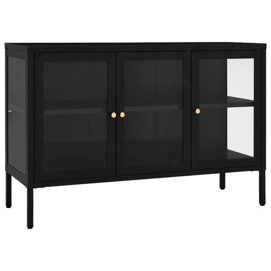 Credenza Nera 105x35x70 cm in Acciaio e Vetro 336067