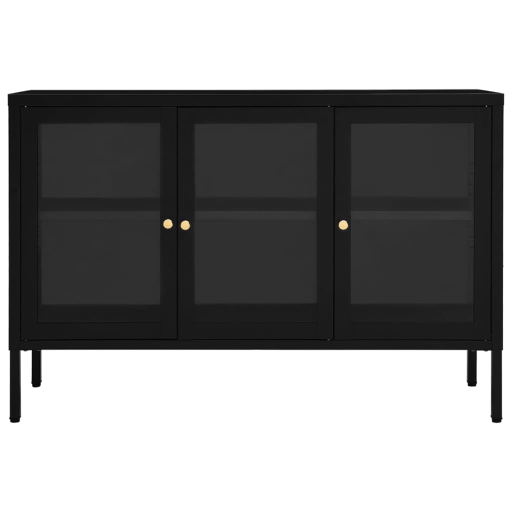 Credenza-Buffet-Armadio da cucina Nera 105x35x70 cm in Acciaio e Vetro