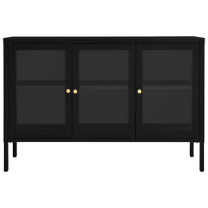Credenza-Buffet-Armadio da cucina Nera 105x35x70 cm in Acciaio e Vetro
