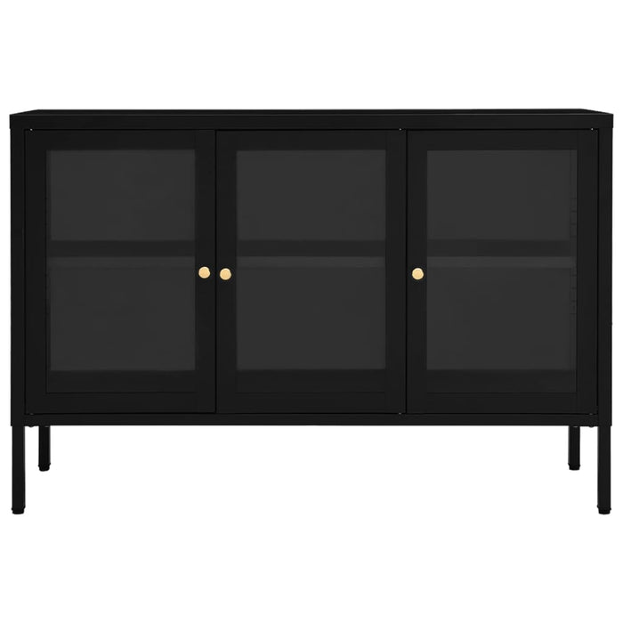 Credenza-Buffet-Armadio da cucina Nera 105x35x70 cm in Acciaio e Vetro