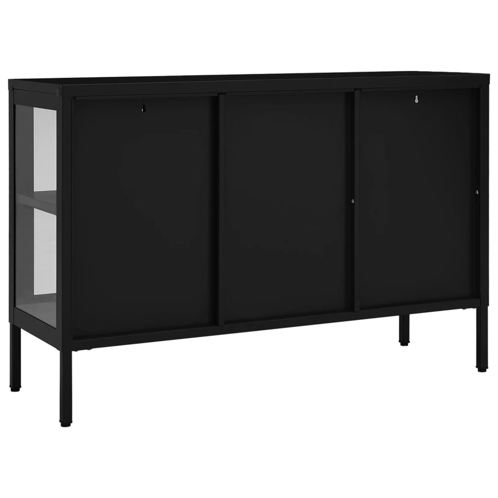 Credenza-Buffet-Armadio da cucina Nera 105x35x70 cm in Acciaio e Vetro