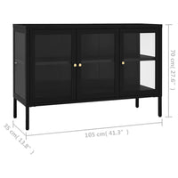 Credenza Nera 105x35x70 cm in Acciaio e Vetro 336067