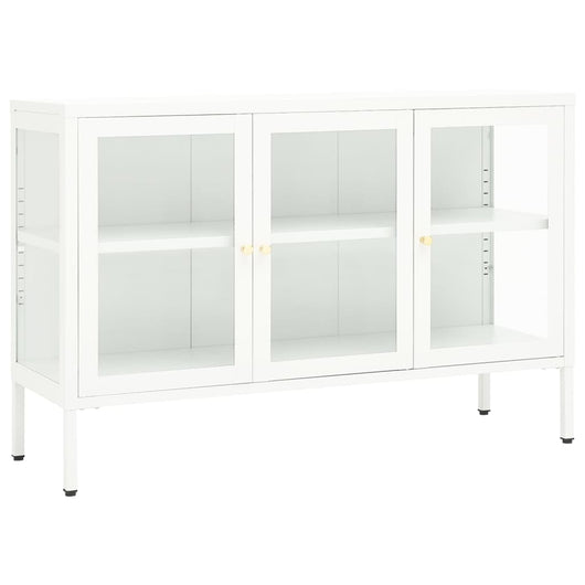 Credenza cassettiera cassettiera mobile contenitore organizer cucina soggiorno soggiorno 105 x 35 x 70 cm acciaio e vetro bianco 02_0030192
