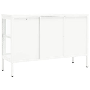 Credenza-Buffet-Armadio da cucina Bianca 105x35x70 cm in Acciaio e Vetro