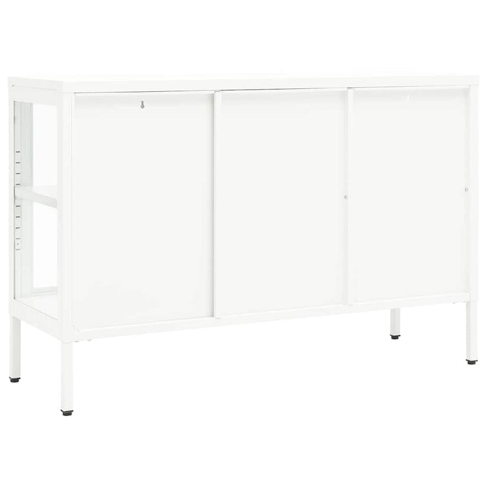 Credenza-Buffet-Armadio da cucina Bianca 105x35x70 cm in Acciaio e Vetro