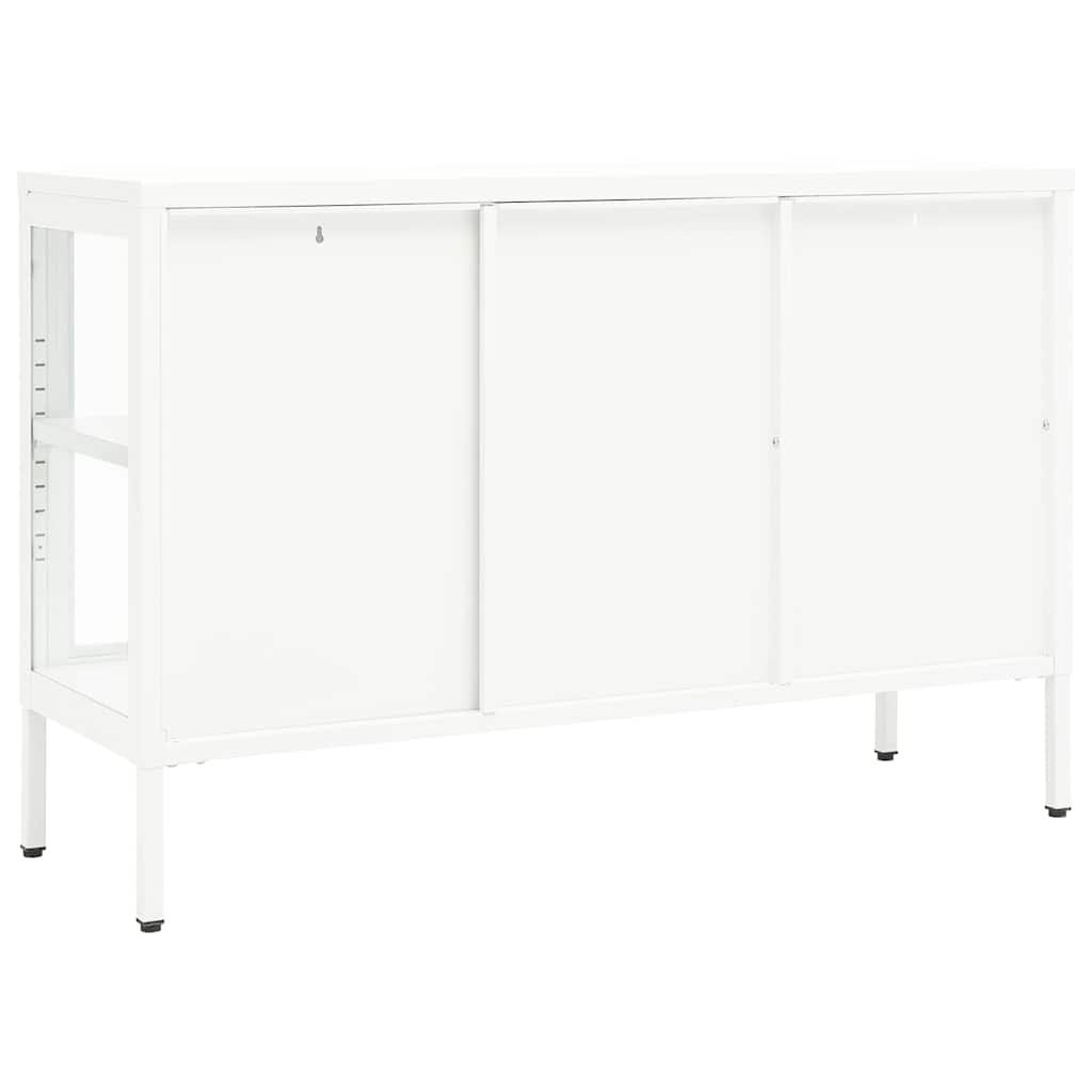 Credenza Bianca 105x35x70 cm in Acciaio e Vetro