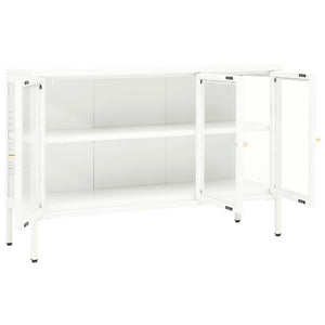 Credenza-Buffet-Armadio da cucina Bianca 105x35x70 cm in Acciaio e Vetro