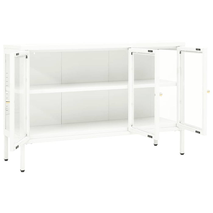 Credenza-Buffet-Armadio da cucina Bianca 105x35x70 cm in Acciaio e Vetro