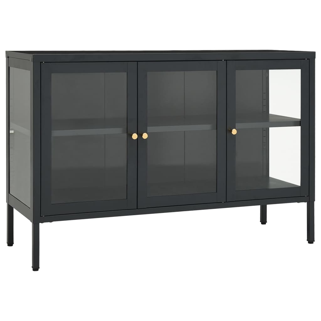 Credenza-Buffet-Armadio da cucina Antracite 105x35x70 cm in Acciaio e Vetro