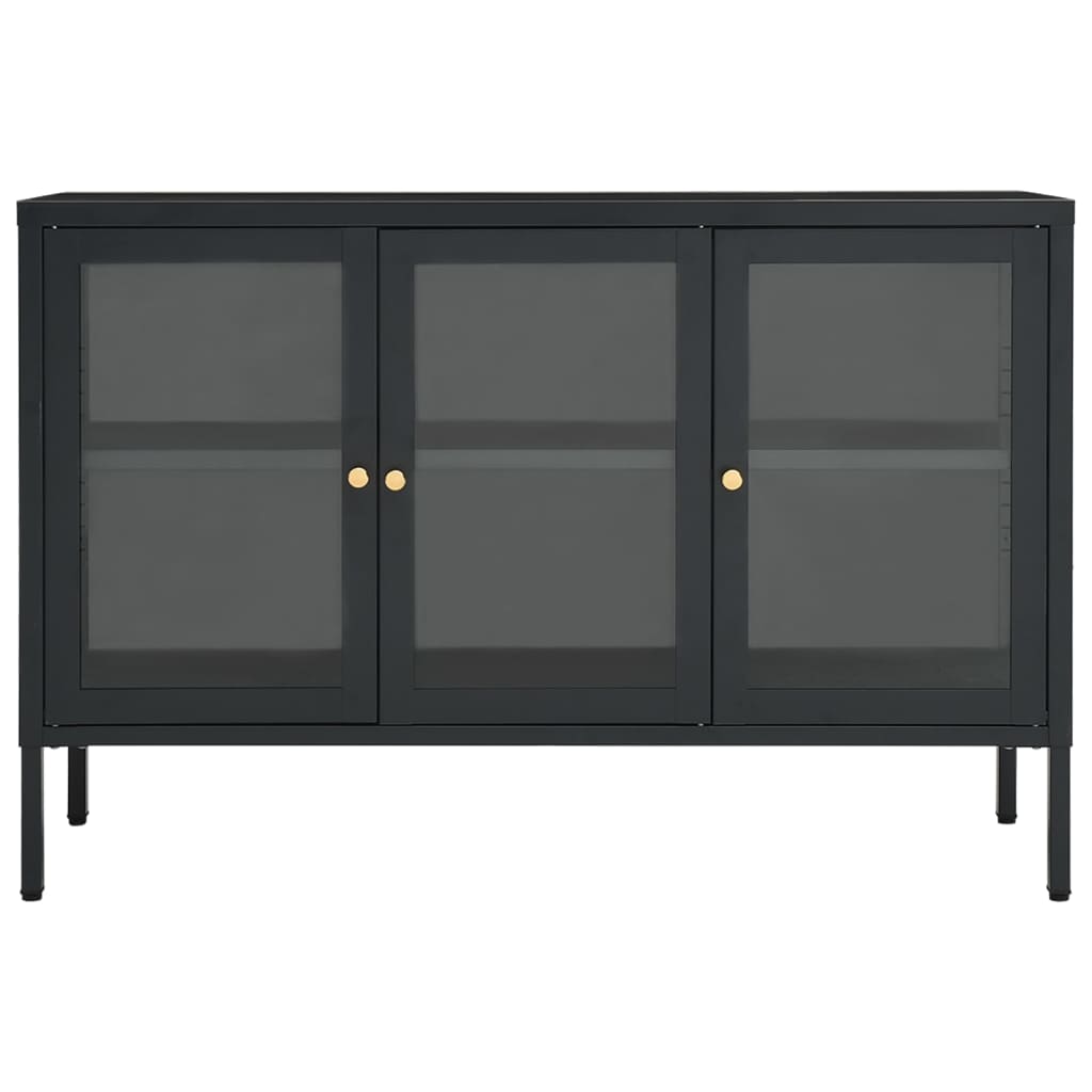 Credenza-Buffet-Armadio da cucina Antracite 105x35x70 cm in Acciaio e Vetro