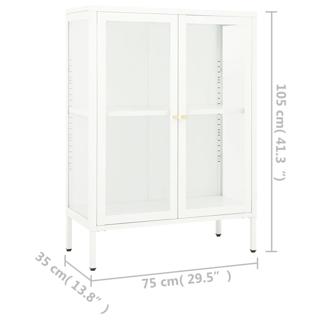 Credenza Bianca 75x35x105 cm in Acciaio e Vetro 336071