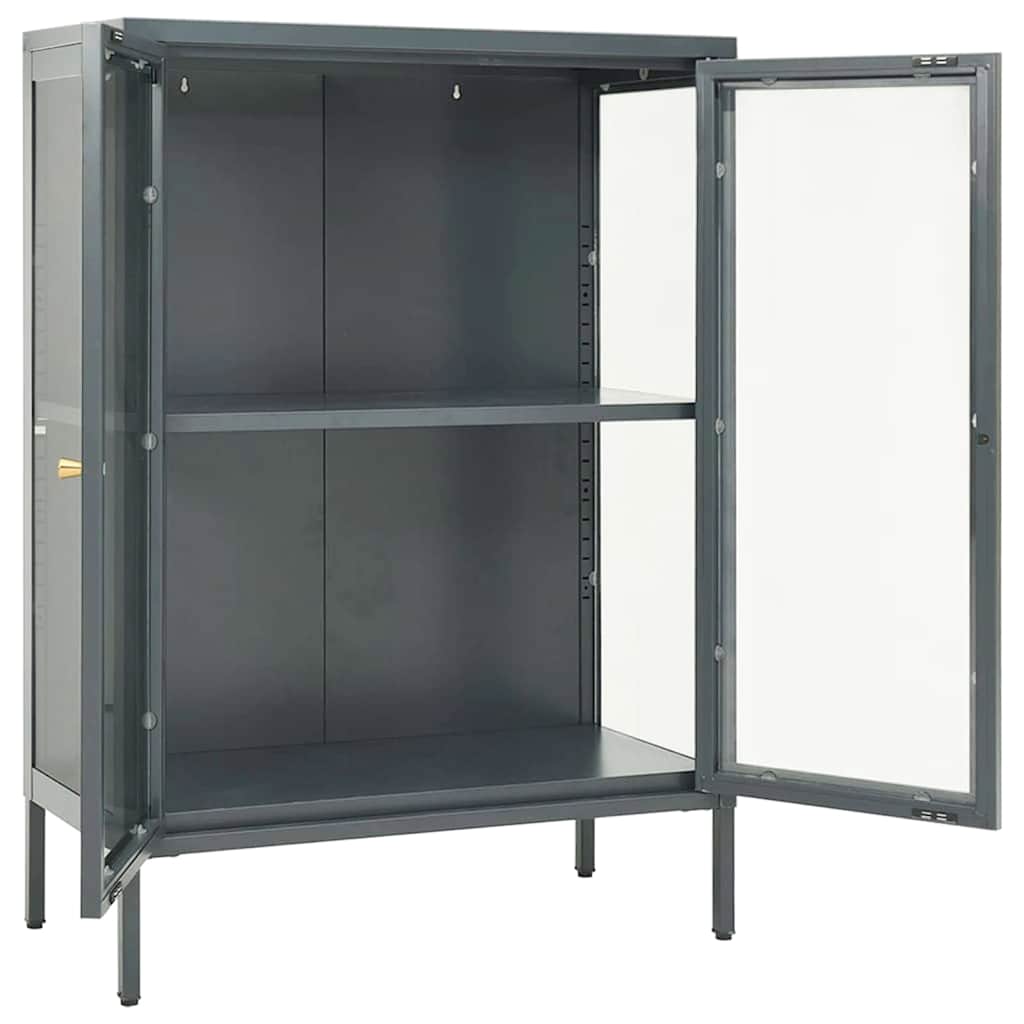 Credenza-Buffet-Armadio da cucina Antracite 75x35x105 cm in Acciaio e Vetro