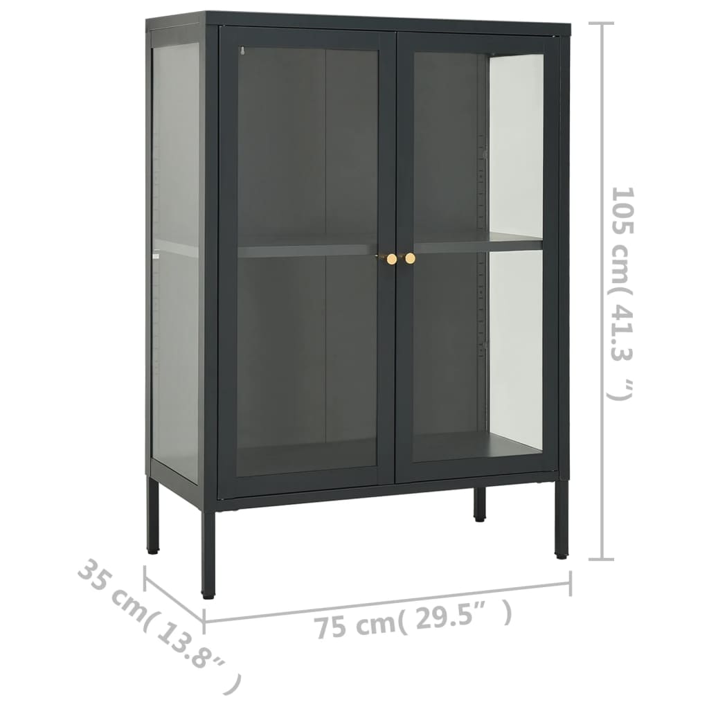 Credenza Antracite 75x35x105 cm in Acciaio e Vetro 336072
