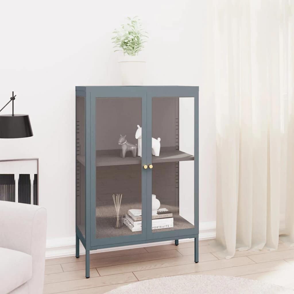 Credenza-Buffet-Armadio da cucina Antracite 75x35x105 cm in Acciaio e Vetro