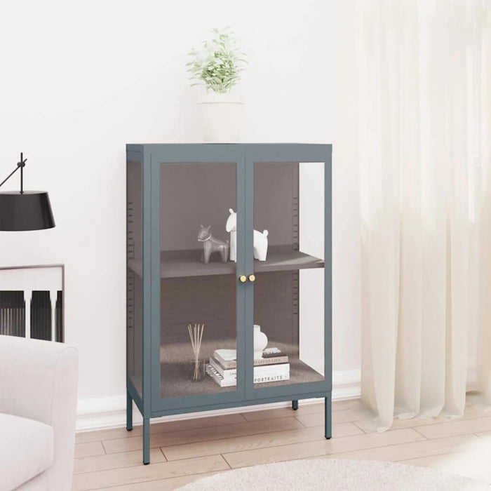 Credenza-Buffet-Armadio da cucina Antracite 75x35x105 cm in Acciaio e Vetro