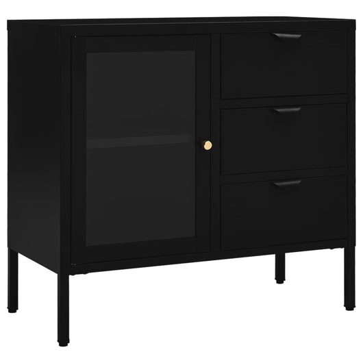 Credenza-Buffet-Armadio da cucina Nera 75x35x70 cm in Acciaio e Vetro Temperato