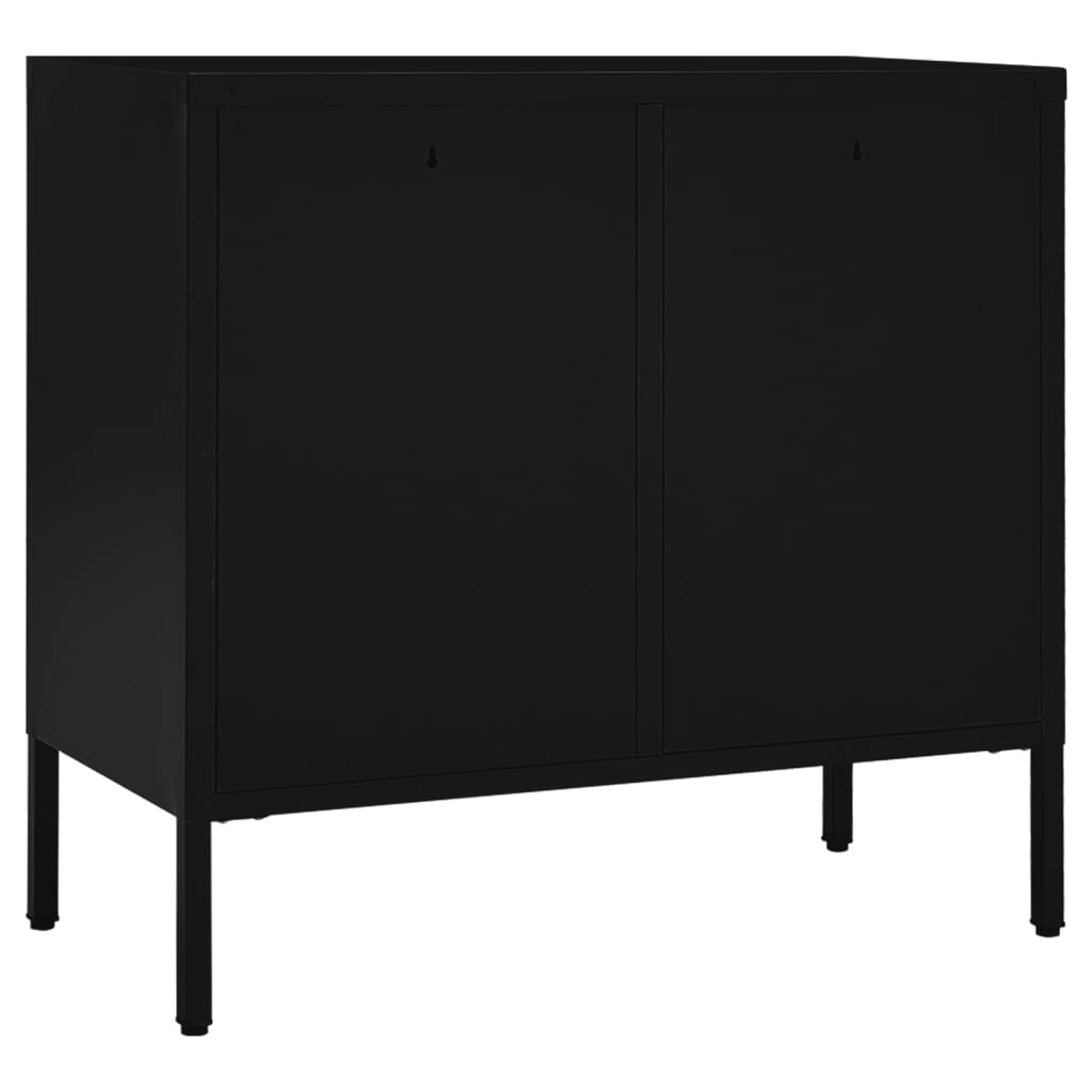 Credenza-Buffet-Armadio da cucina Nera 75x35x70 cm in Acciaio e Vetro Temperato