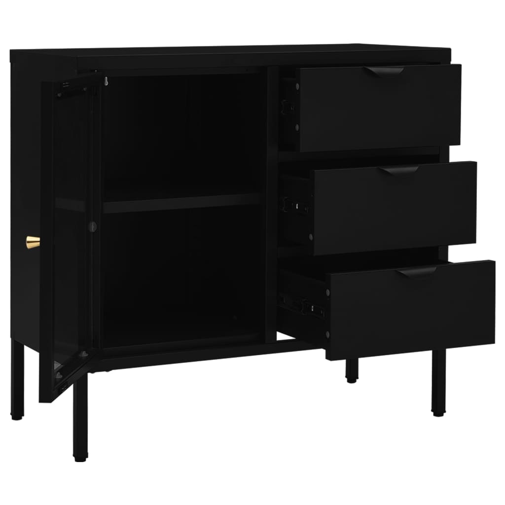 Credenza-Buffet-Armadio da cucina Nera 75x35x70 cm in Acciaio e Vetro Temperato
