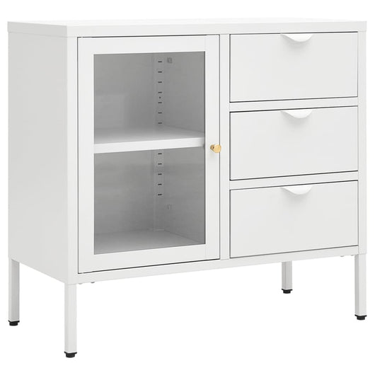 Credenza Bianca 75x35x70 cm in Acciaio e Vetro Temperato 336074