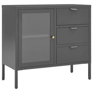 Credenza Antracite 75x35x70 cm in Acciaio e Vetro Temperato 336075