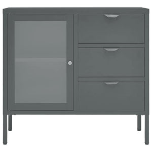 Credenza-Buffet-Armadio da cucina Antracite 75x35x70 cm in Acciaio e Vetro Temperato