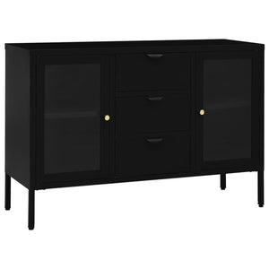 Credenza-Buffet-Armadio da cucina Nera 105x35x70 cm in Acciaio e Vetro Temperato