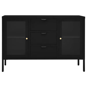 Credenza-Buffet-Armadio da cucina Nera 105x35x70 cm in Acciaio e Vetro Temperato