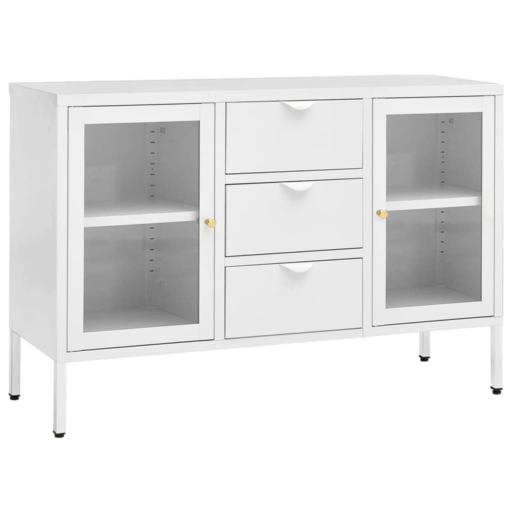 Credenza Bianca 105x35x70 cm in Acciaio e Vetro Temperato 336077