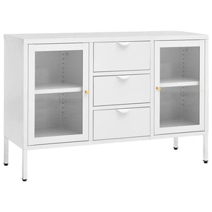 Credenza Bianca 105x35x70 cm in Acciaio e Vetro Temperato 336077