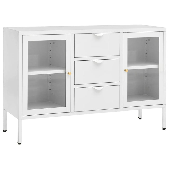 Credenza Bianca 105x35x70 cm in Acciaio e Vetro Temperato 336077