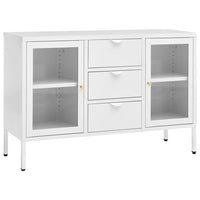Credenza-Buffet-Armadio da cucina Bianca 105x35x70 cm in Acciaio e Vetro Temperato