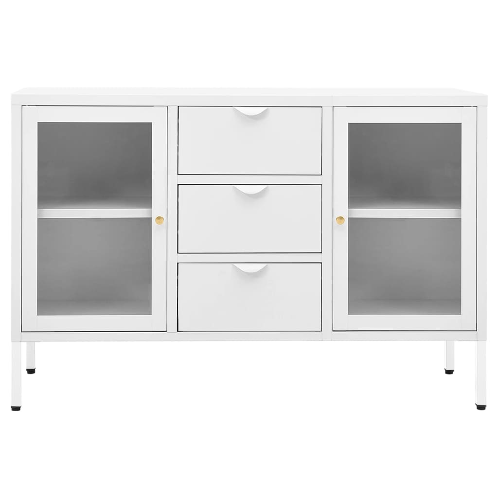 Credenza Bianca 105x35x70 cm in Acciaio e Vetro Temperato 336077
