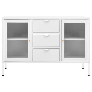 Credenza Bianca 105x35x70 cm in Acciaio e Vetro Temperato 336077