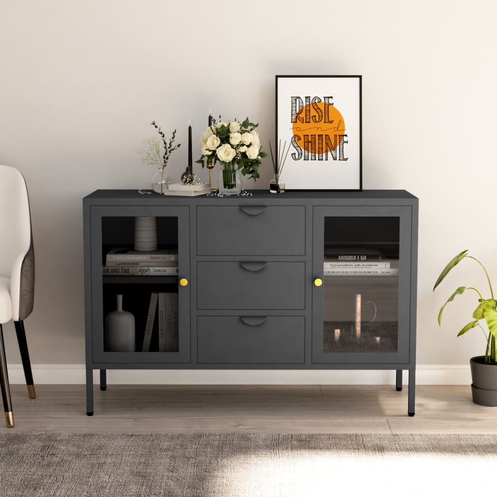 Credenza-Buffet-Armadio da cucina Antracite 105x35x70 cm in Acciaio e Vetro Temperato