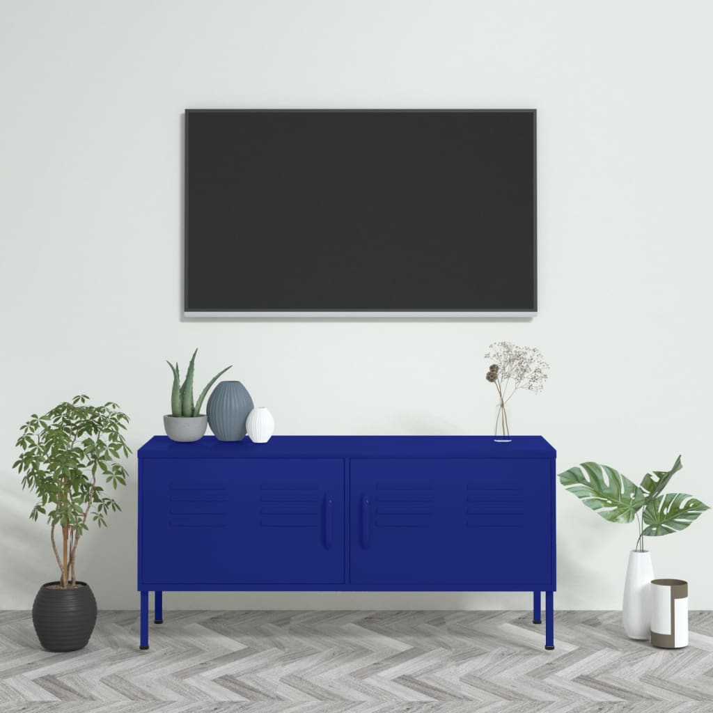 Mobile TV-Credenza TV-Console TV Blu Marino 105x35x50 cm in Acciaio