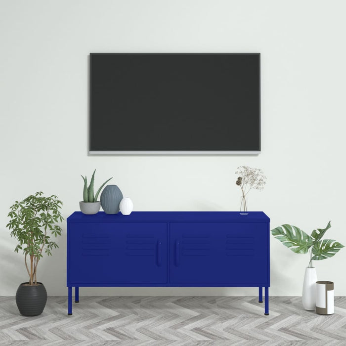 Mobile TV-Credenza TV-Console TV Blu Marino 105x35x50 cm in Acciaio