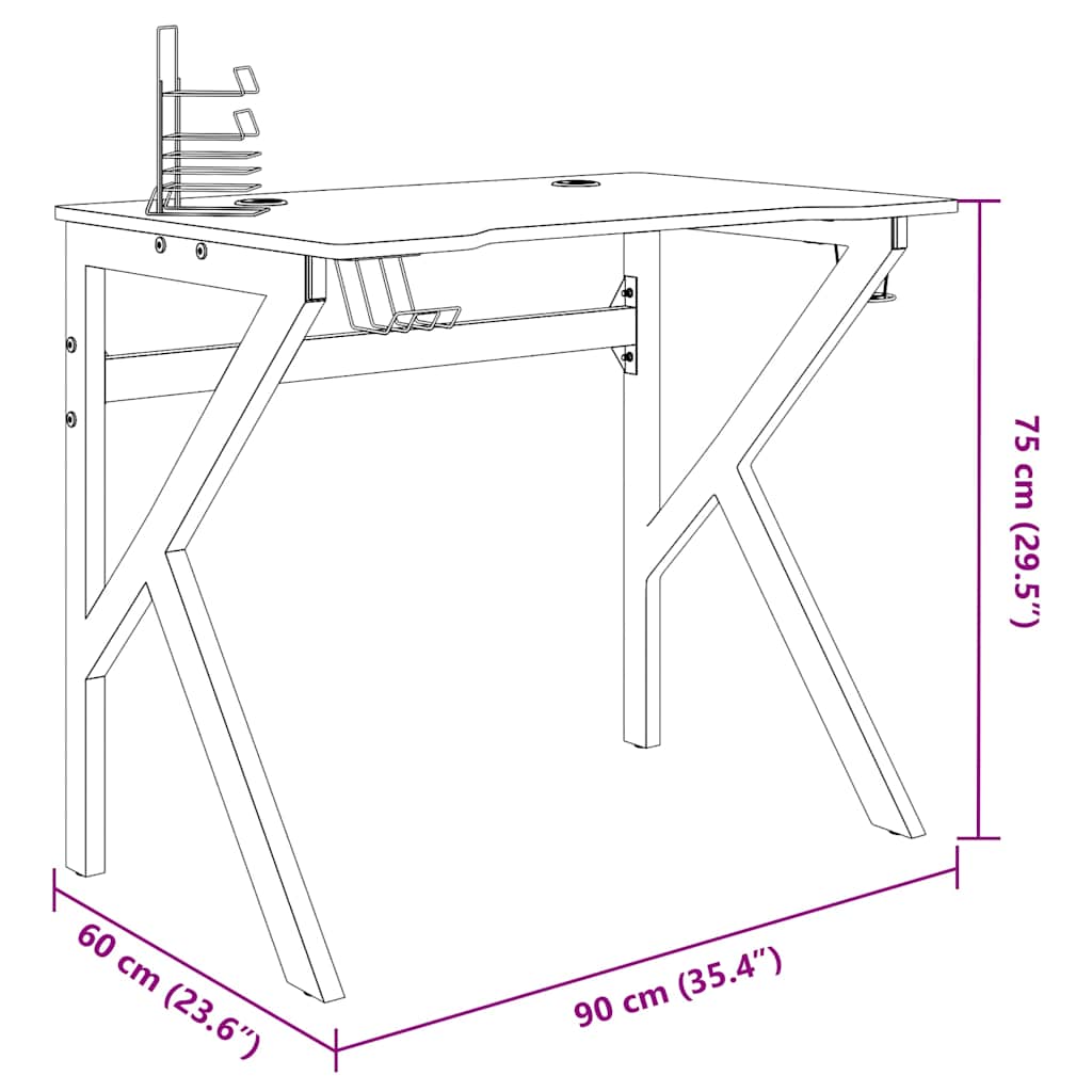Scrivania da Gaming con Gambe a K Nera 90x60x75 cm 325400