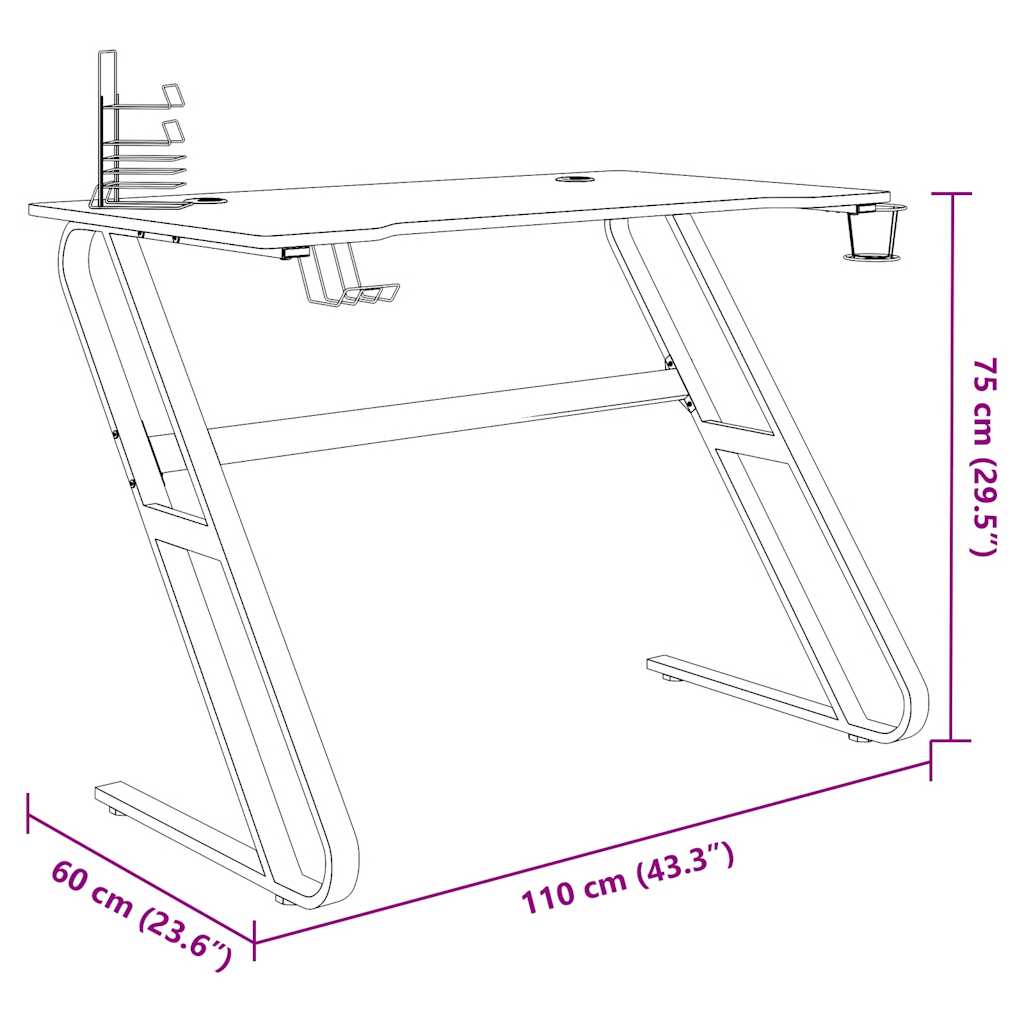 Scrivania da Gaming con Gambe a ZZ Nera 110x60x75 cm 325412