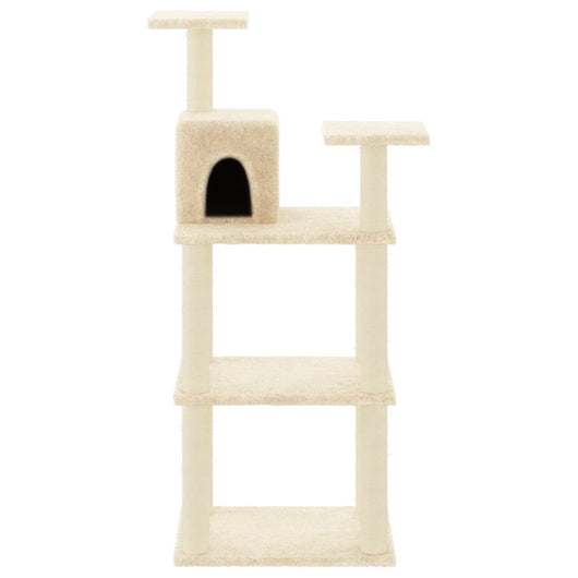 Tiragraffi per gatti Mobili per arrampicata su torre Tiragraffi piattaforma da arrampicata con tiragraffi in sisal 118,5 cm crema 02_0022461