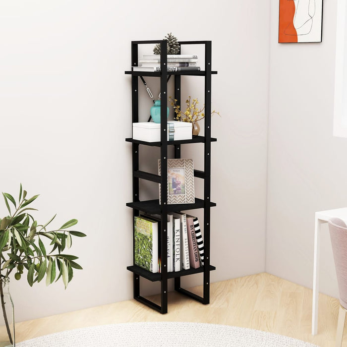 Libreria a 4 Ripiani Nera 40x30x140 cm in Massello di Pino cod mxl 6893