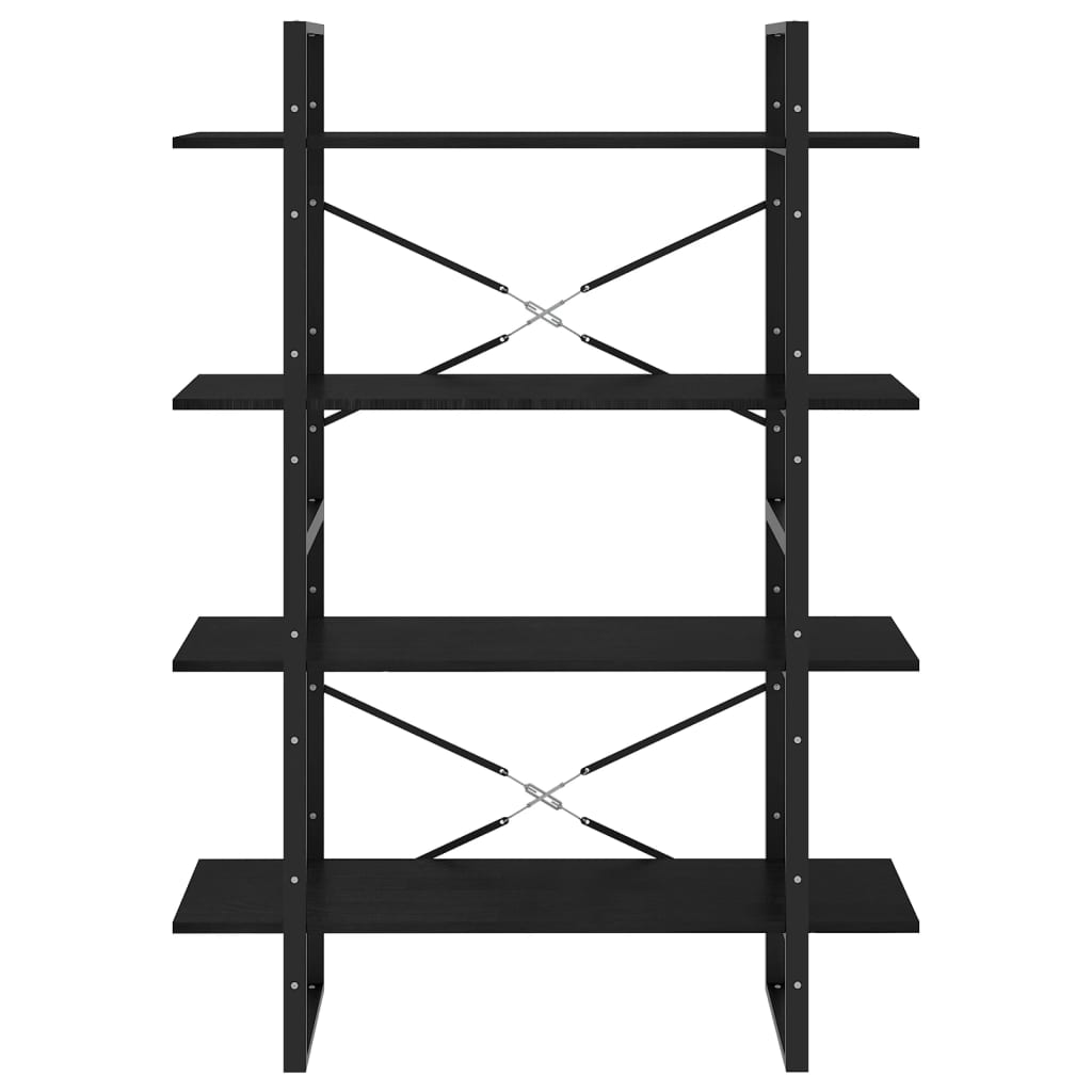 Libreria a 4 Ripiani Nera 100x30x140 cm in Massello di Pino