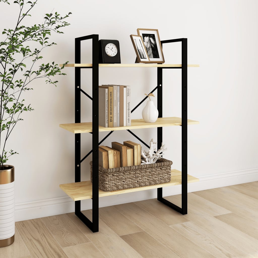Libreria a 3 Ripiani-Scaffale per Libri-Mobile di Stoccaggio 80x30x105 cm in Legno Massello di Pino