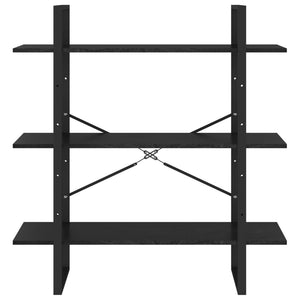 Libreria a 3 Ripiani Nera 100x30x105 cm in Massello di Pino