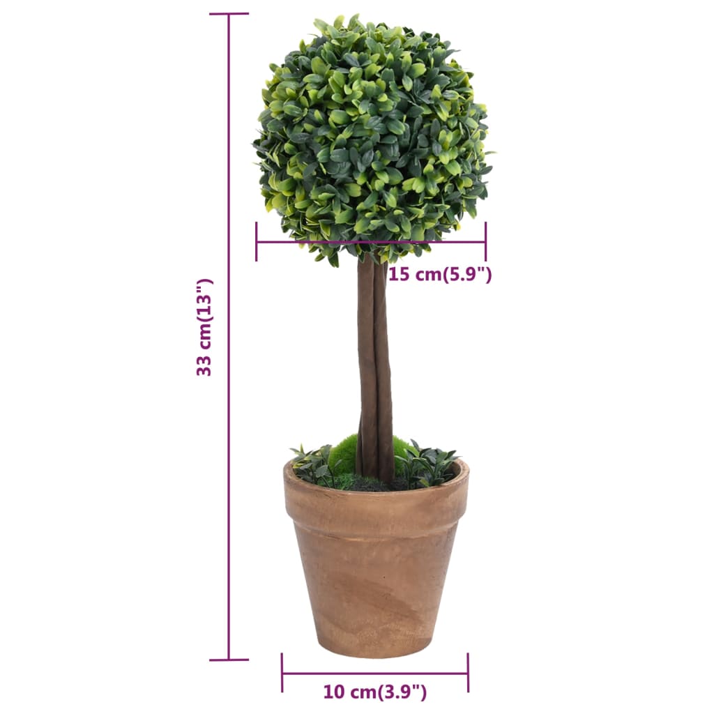 Piante di Bosso Artificiale 2 pz a Sfera con Vaso Verde 33 cm 336515